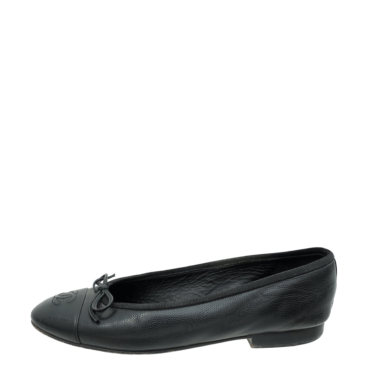 Chanel Black CC Cap Toe Bow Flat Ballerina 36.5