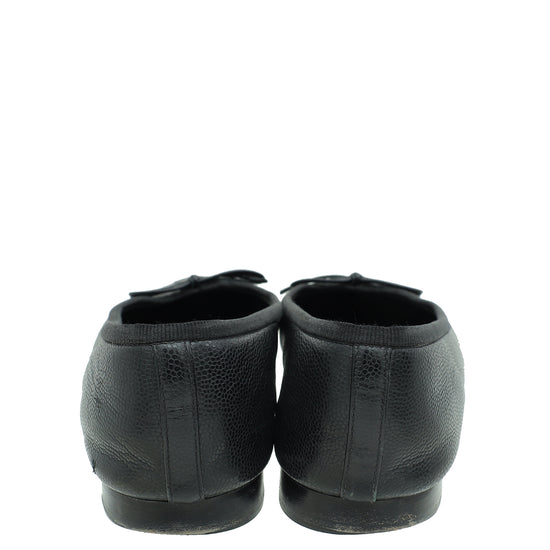 Load image into Gallery viewer, Chanel Black CC Cap Toe Bow Flat Ballerina 36.5
