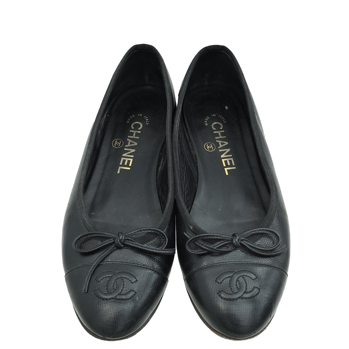 Chanel Black CC Cap Toe Bow Flat Ballerina 36.5
