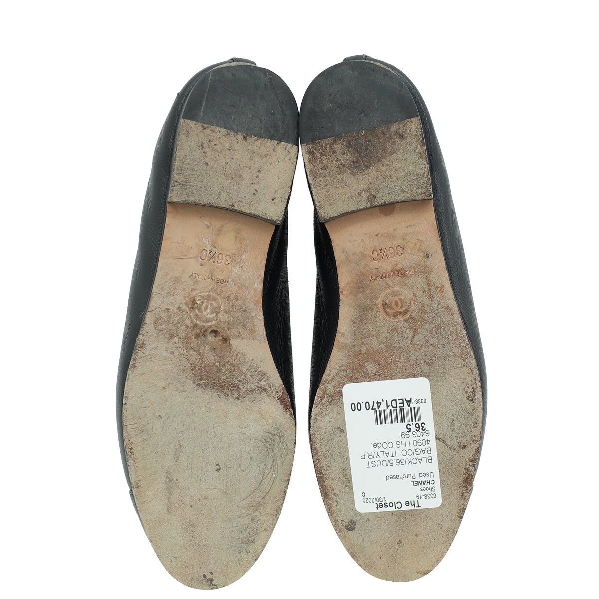 Chanel Black CC Cap Toe Bow Flat Ballerina 36.5