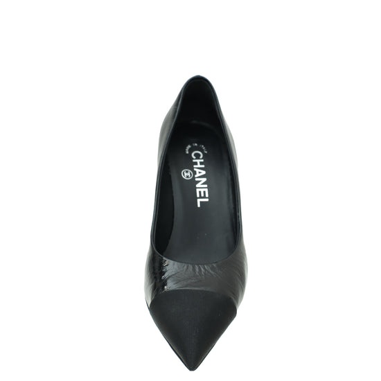 Chanel Black CC Cap Toe Pearl Heel Pump 36