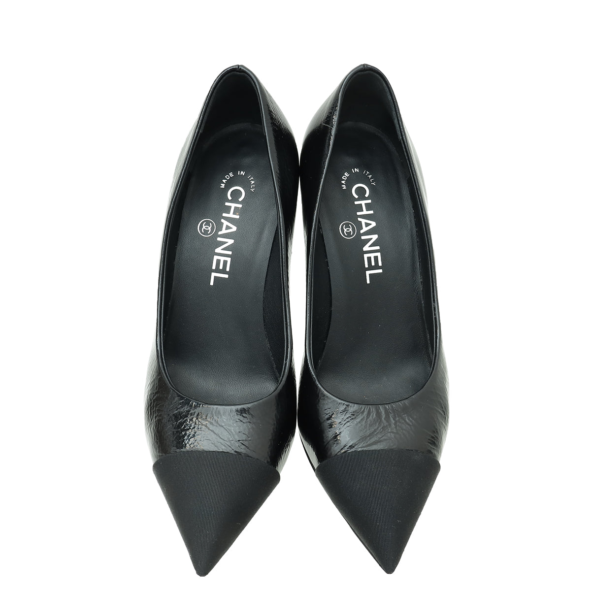 Chanel Black CC Cap Toe Pearl Heel Pump 36