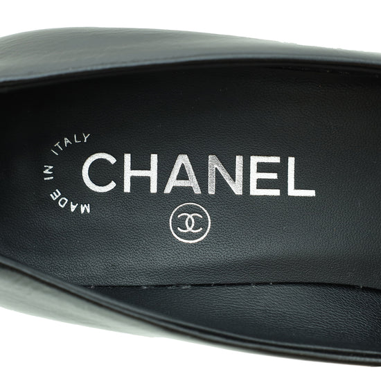 Chanel Black CC Cap Toe Pearl Heel Pump 36