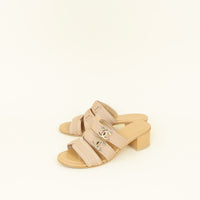 Chanel Beige CC Triple Strap Heeled Sandals 36