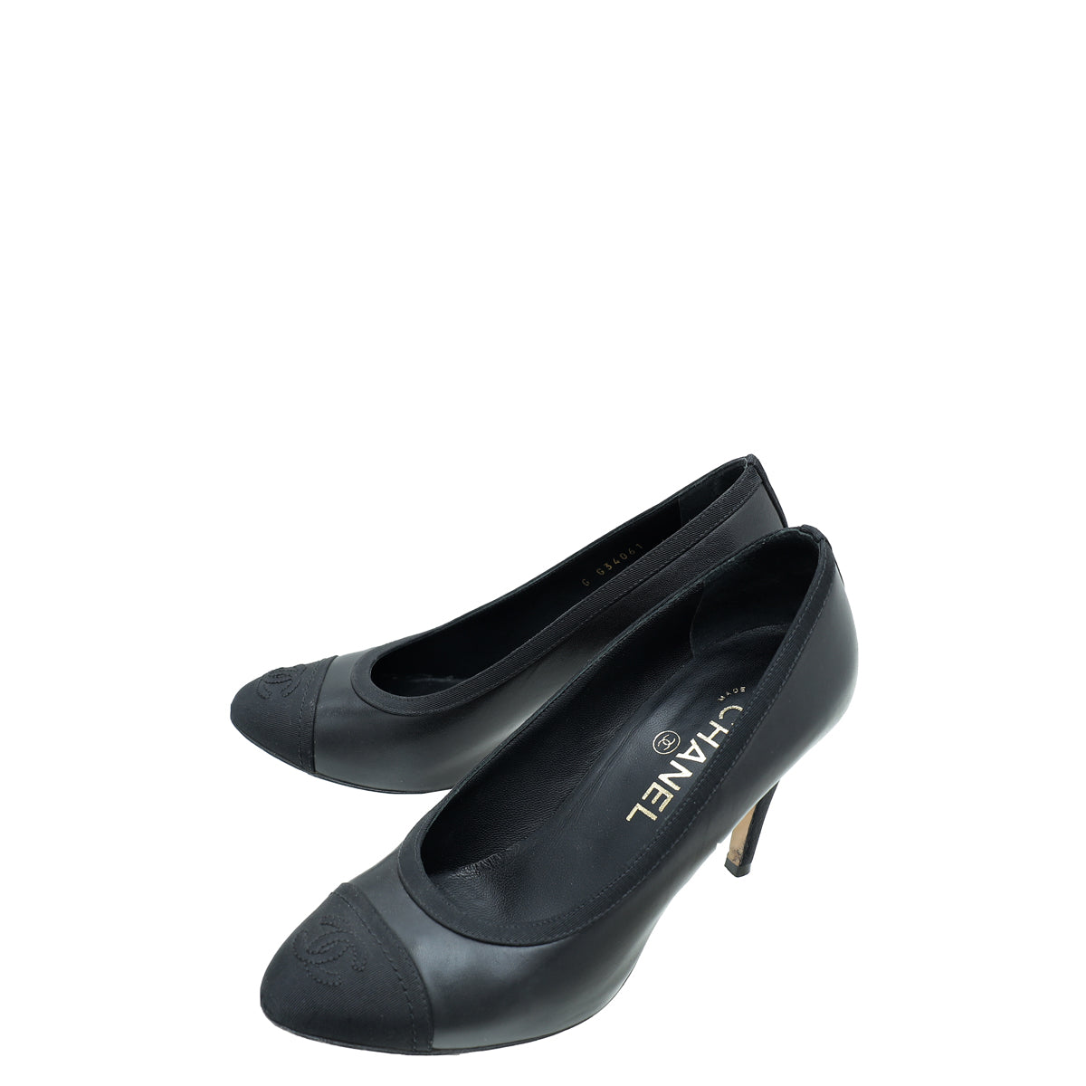 Chanel Black Cap Toe CC Pumps 36-Chanel-THE CLOSET