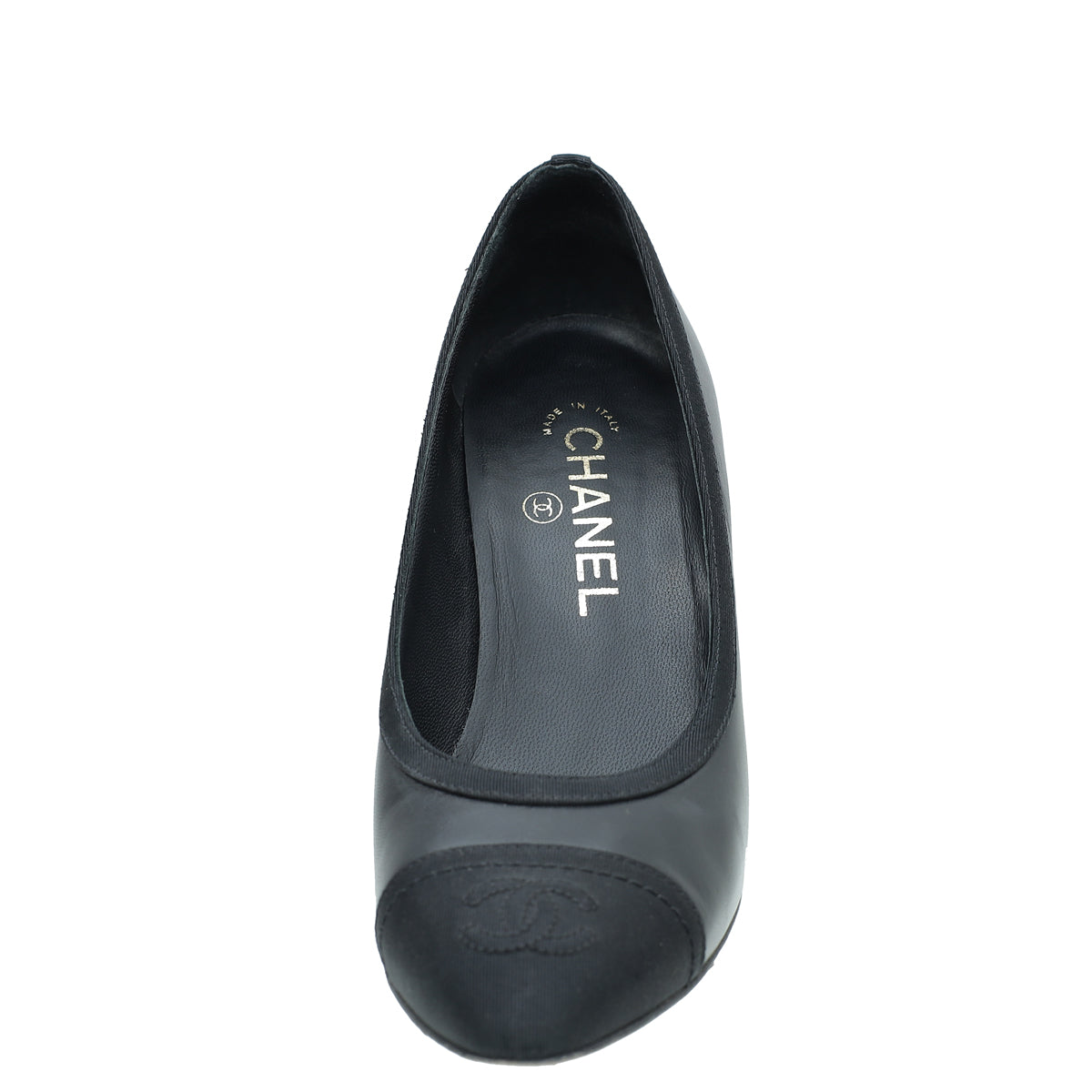 Chanel Black Cap Toe CC Pumps 36-Chanel-THE CLOSET