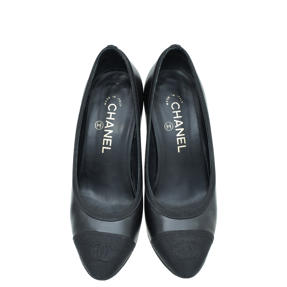 Chanel Black Cap Toe CC Pumps 36