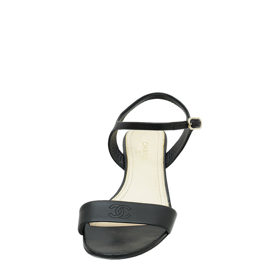 Chanel Black CC Pearl Heel Sandal 36