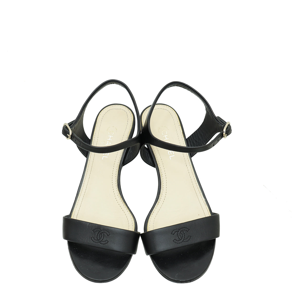 Chanel Black CC Pearl Heel Sandal 36