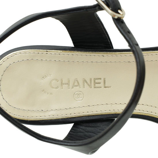 Chanel Black CC Pearl Heel Sandal 36