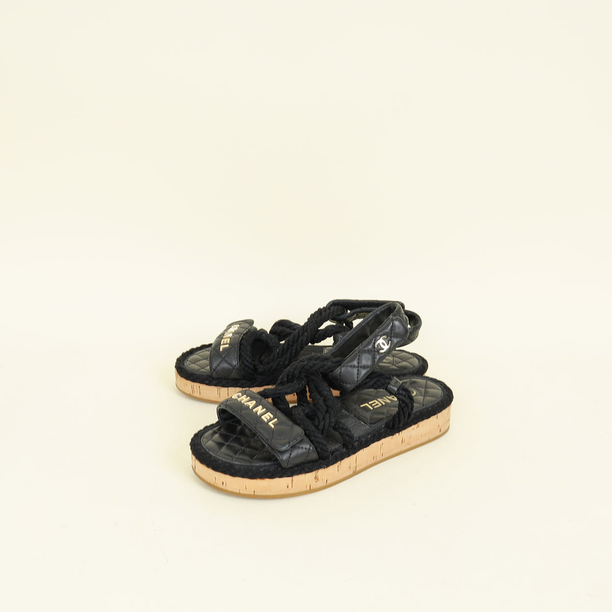 Chanel Black Logo Cord Quilted Slide Sandal 36