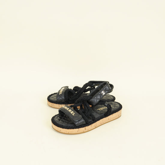 Chanel Black Logo Cord Quilted Slide Sandal 36