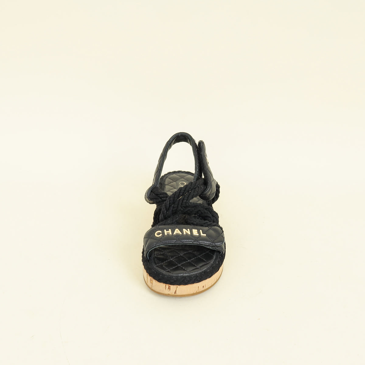 Chanel Black Logo Cord Quilted Slide Sandal 36