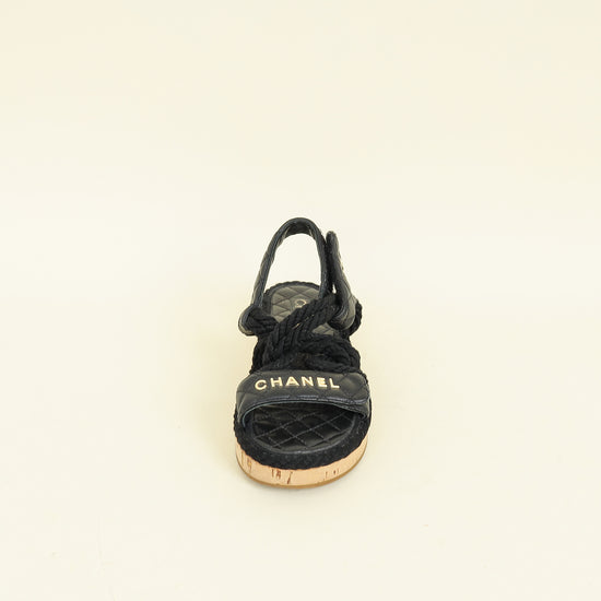 Chanel Black Logo Cord Quilted Slide Sandal 36
