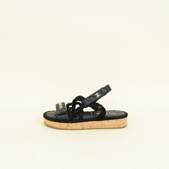 Chanel Black Logo Cord Quilted Slide Sandal 36