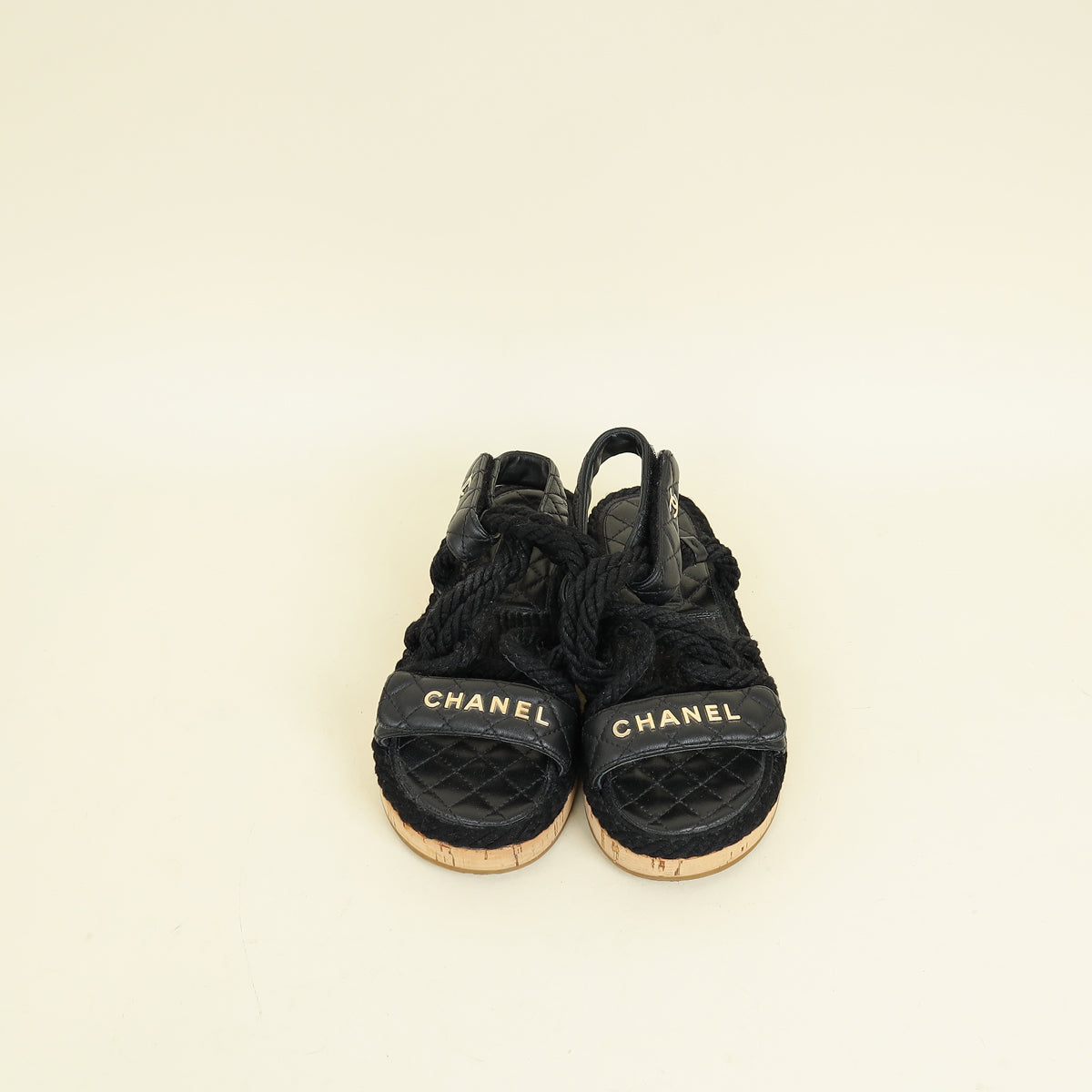 Chanel Black Logo Cord Quilted Slide Sandal 36