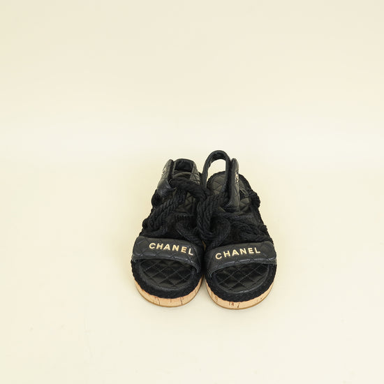 Chanel Black Logo Cord Quilted Slide Sandal 36