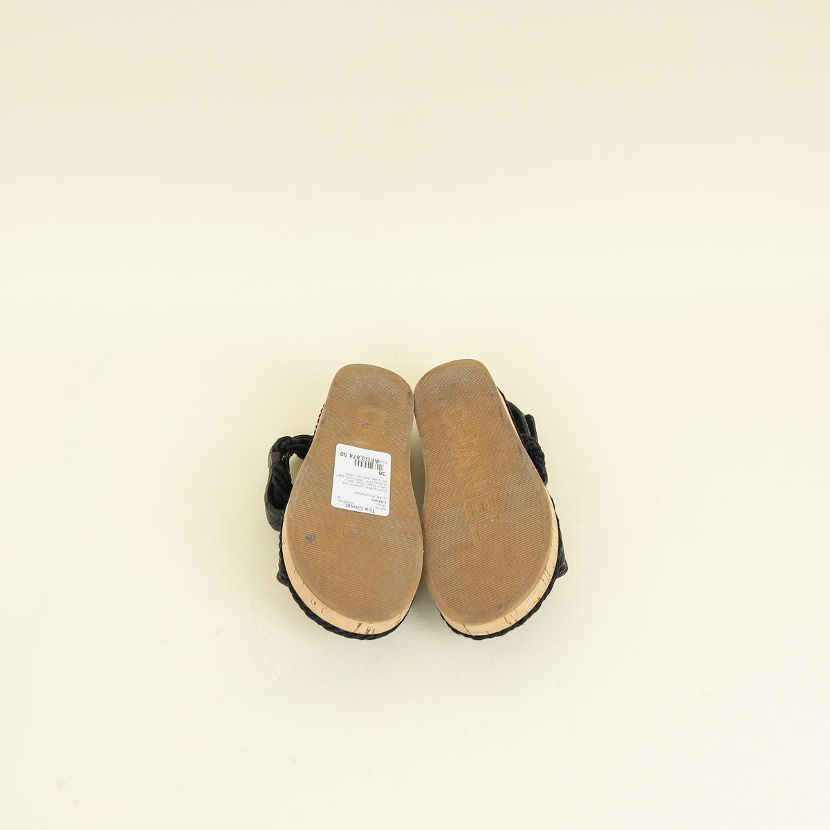 Chanel Black Logo Cord Quilted Slide Sandal 36