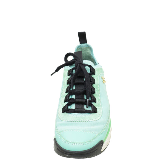 Chanel Mint CC Fabric and Suede Trainer Sneaker 36