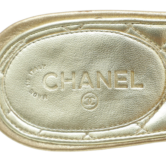Chanel Metallic Gold Jeweled Toe Ring Ankle Strap 37.5
