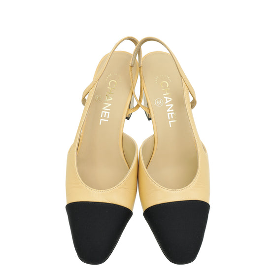 Chanel Bicolor CC Cap Toe Slingback Pump 37.5