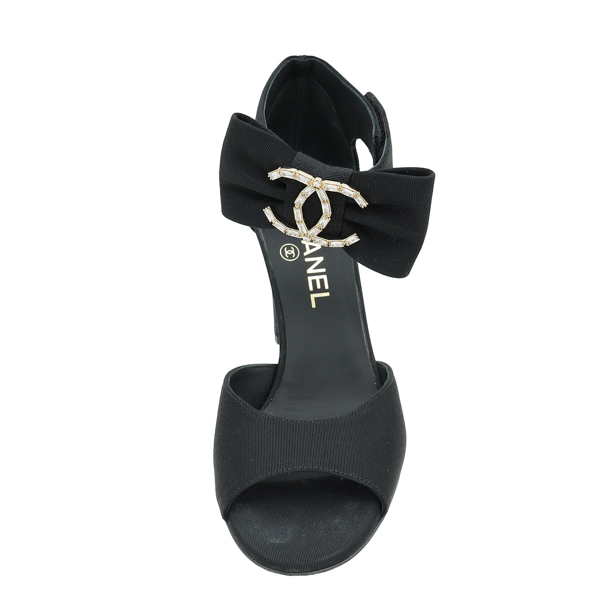 Chanel Black CC Crystal Bow Ankle Sandal 37.5-Chanel-THE CLOSET