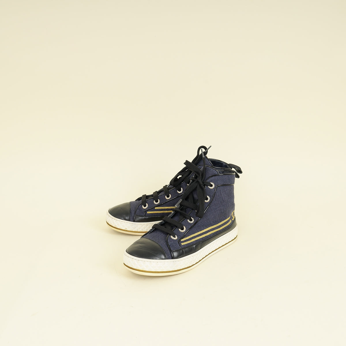 Chanel Navy Blue CC High Top Sneaker