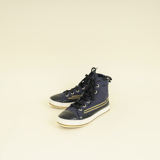 Chanel Navy Blue CC High Top Sneaker