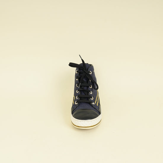 Chanel Navy Blue CC High Top Sneaker