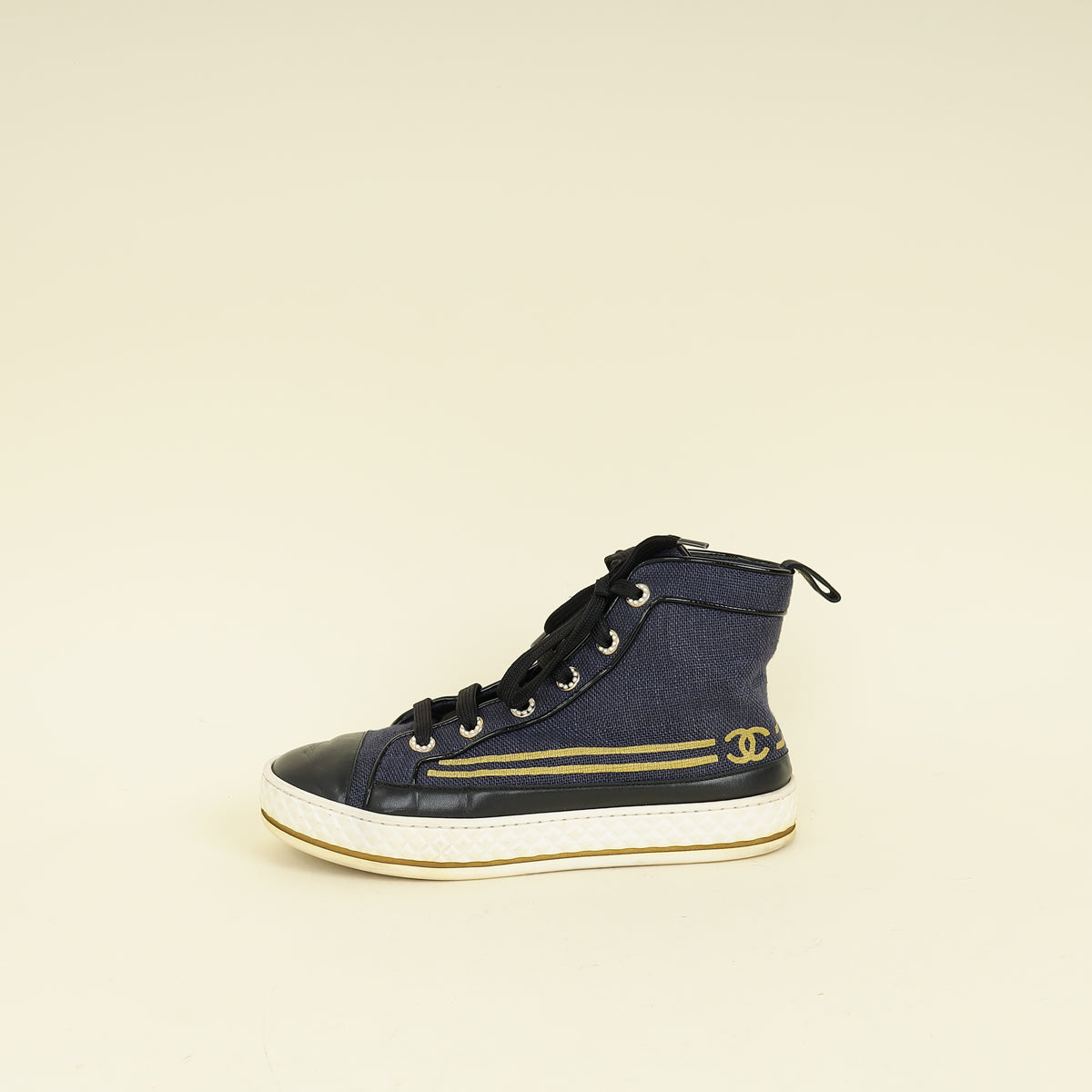 Chanel Navy Blue CC High Top Sneaker
