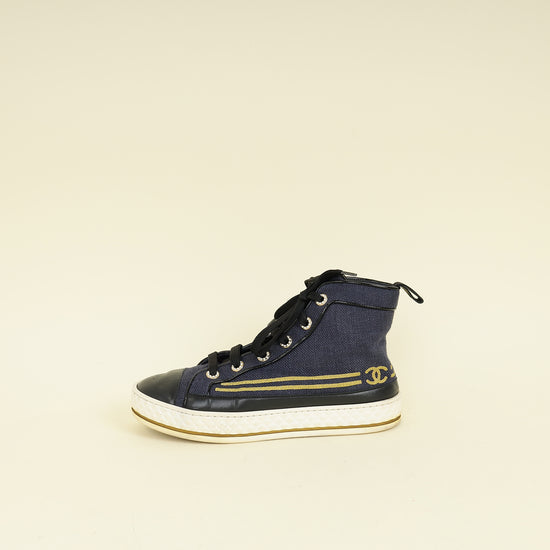 Chanel Navy Blue CC High Top Sneaker