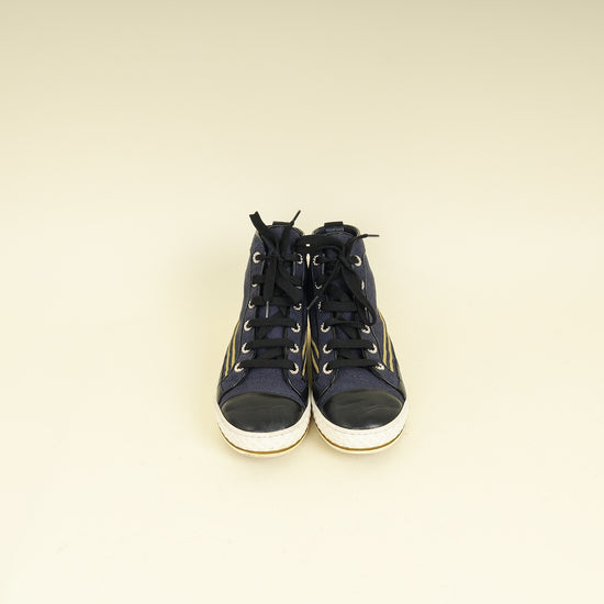 Chanel Navy Blue CC High Top Sneaker