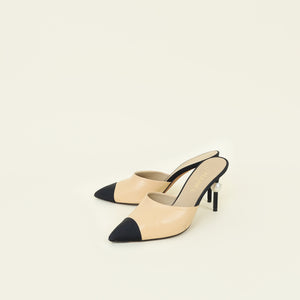 Chanel Bicolor CC Cap Toe Pointed Pearl Heel Mules 37.5