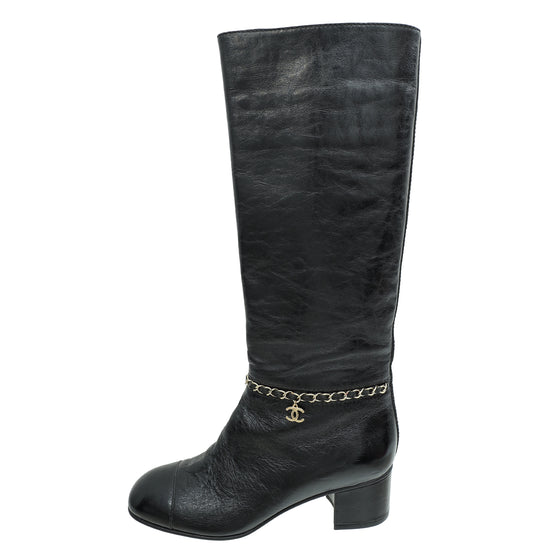 Load image into Gallery viewer, Chanel Black CC Cap Toe Chain High Boots 37.5
