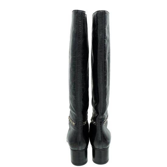 Load image into Gallery viewer, Chanel Black CC Cap Toe Chain High Boots 37.5
