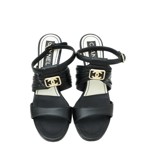 Chanel Black CC Square Sandal 37.5