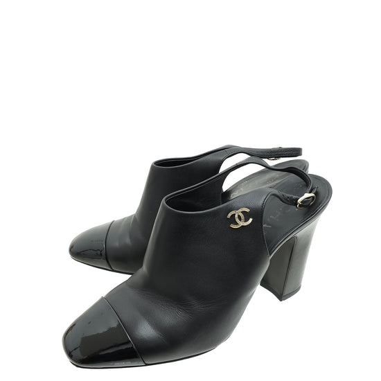 Chanel Black Slingback Heeled Mules 37.5