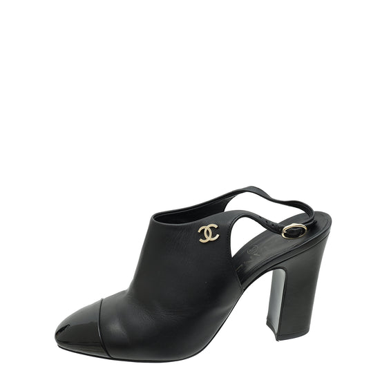 Chanel Black Slingback Heeled Mules 37.5