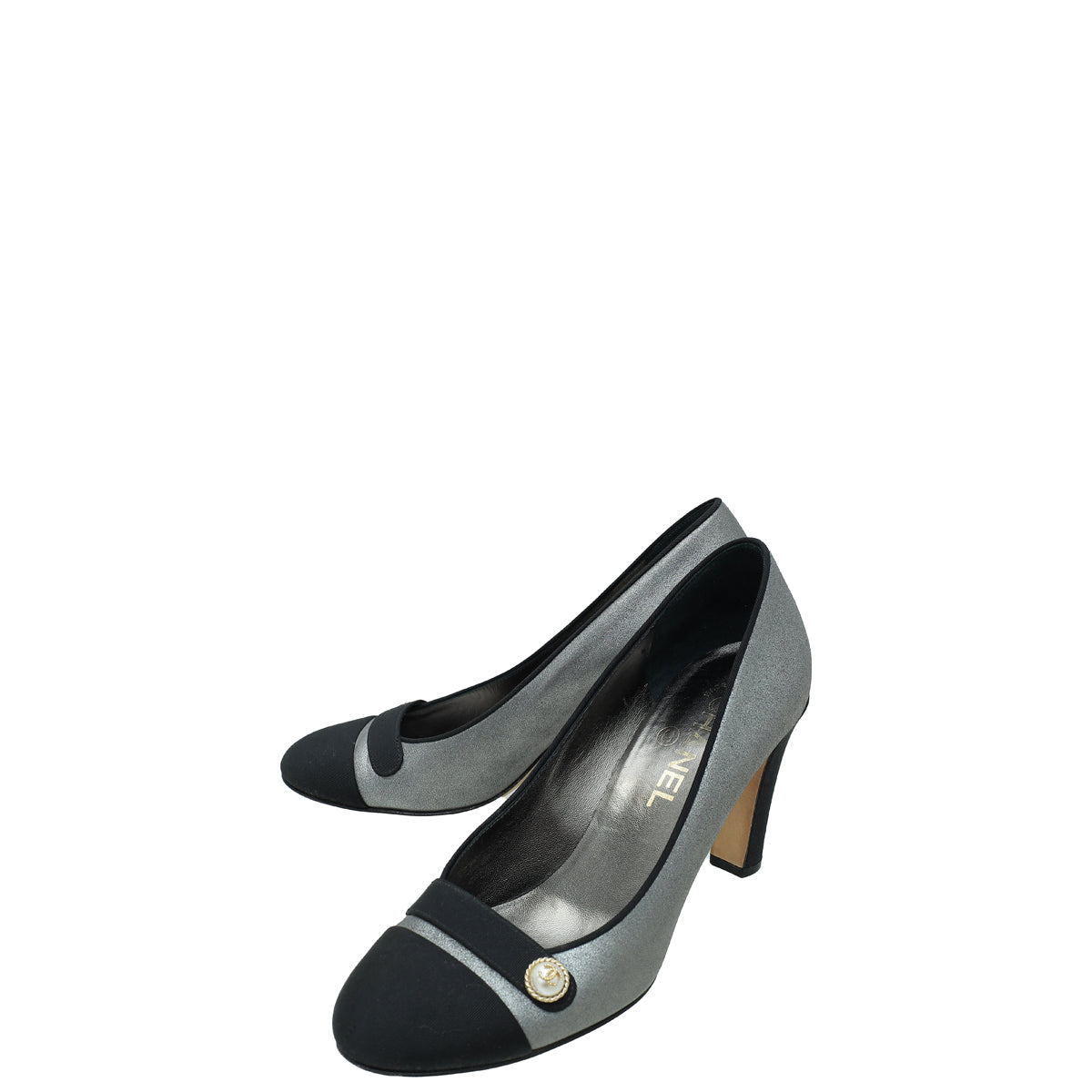 Chanel Bicolor CC Botton Pearl Cap Toe Pump 37.5-Chanel-THE CLOSET