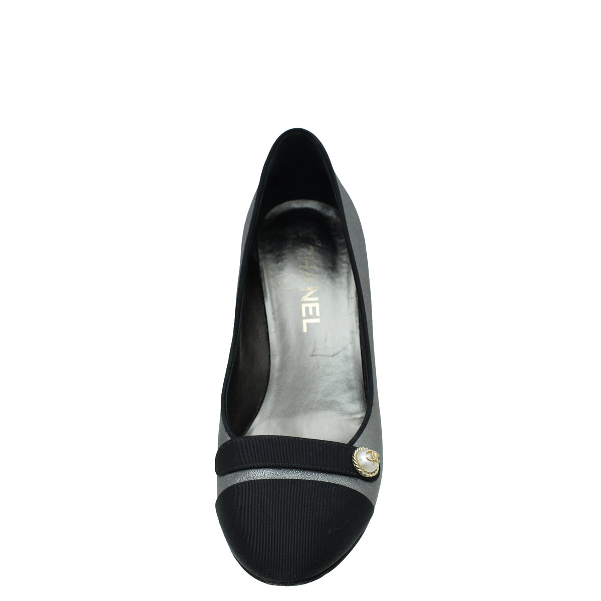 Chanel Bicolor CC Botton Pearl Cap Toe Pump 37.5-Chanel-THE CLOSET