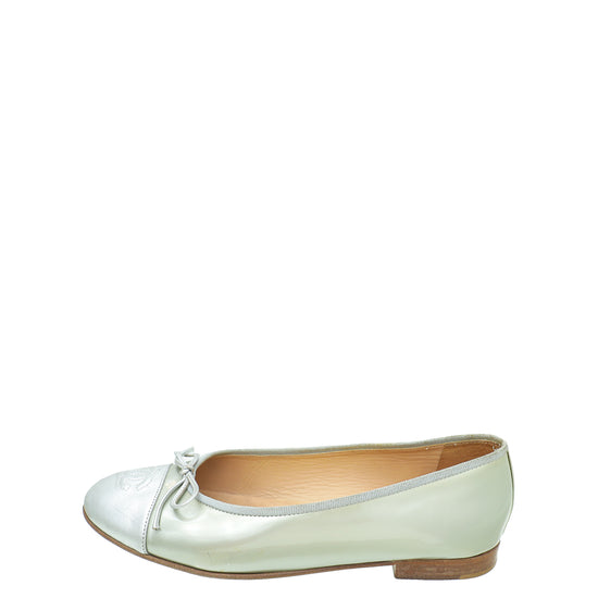 Chanel Metallic Silver CC Ballerina Flats 37.5