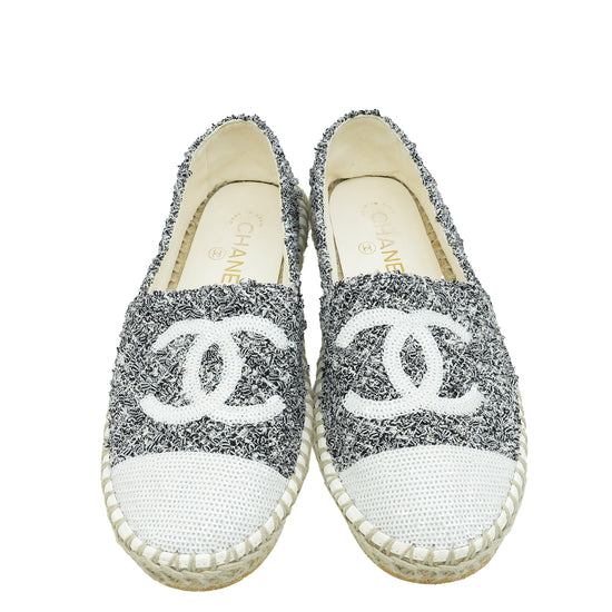 Chanel Bicolor CC Cap Toe Tweed Sequins Espadrille 37