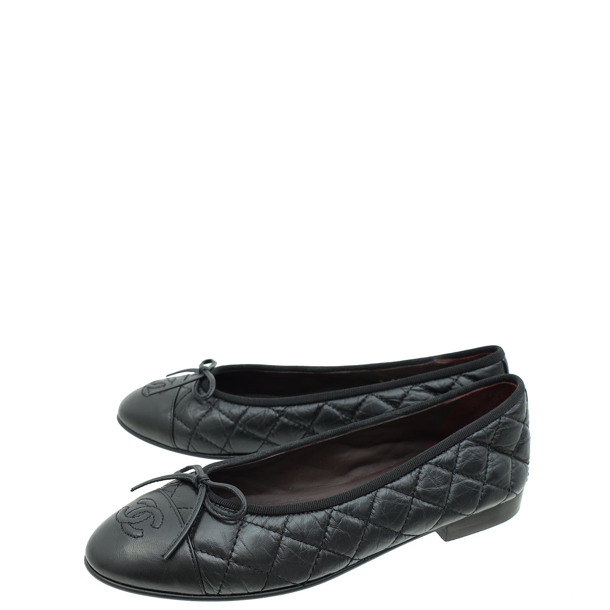 Chanel Black CC Cap Toe Quilted Flat Ballerina 37-Chanel-THE CLOSET