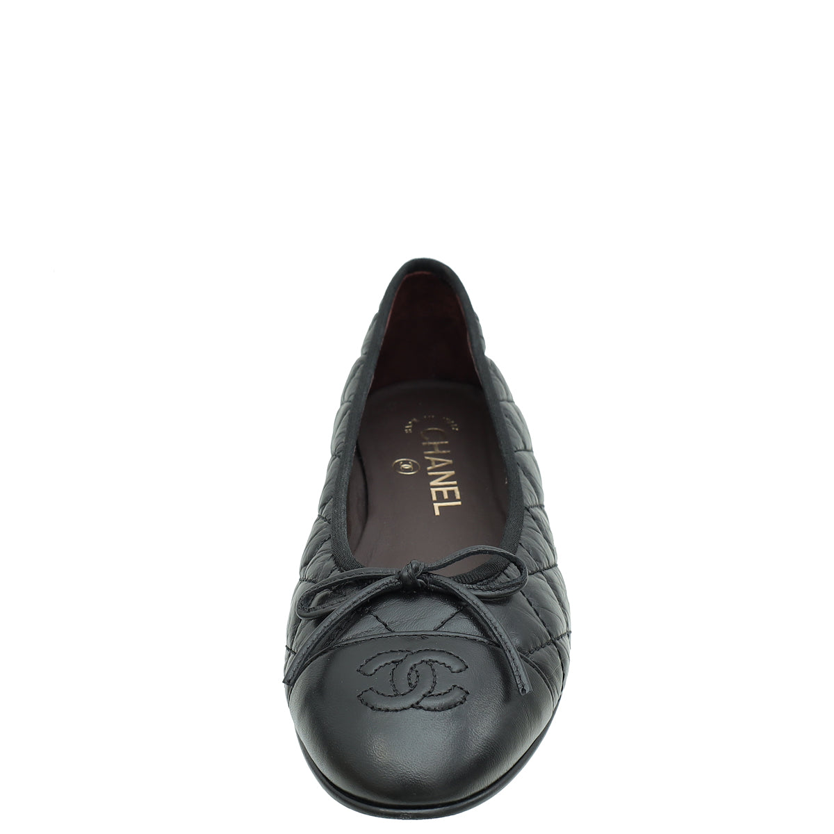 Chanel Black CC Cap Toe Quilted Flat Ballerina 37-Chanel-THE CLOSET