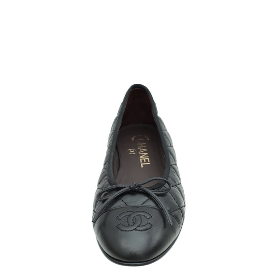 Chanel Black CC Cap Toe Quilted Flat Ballerina 37