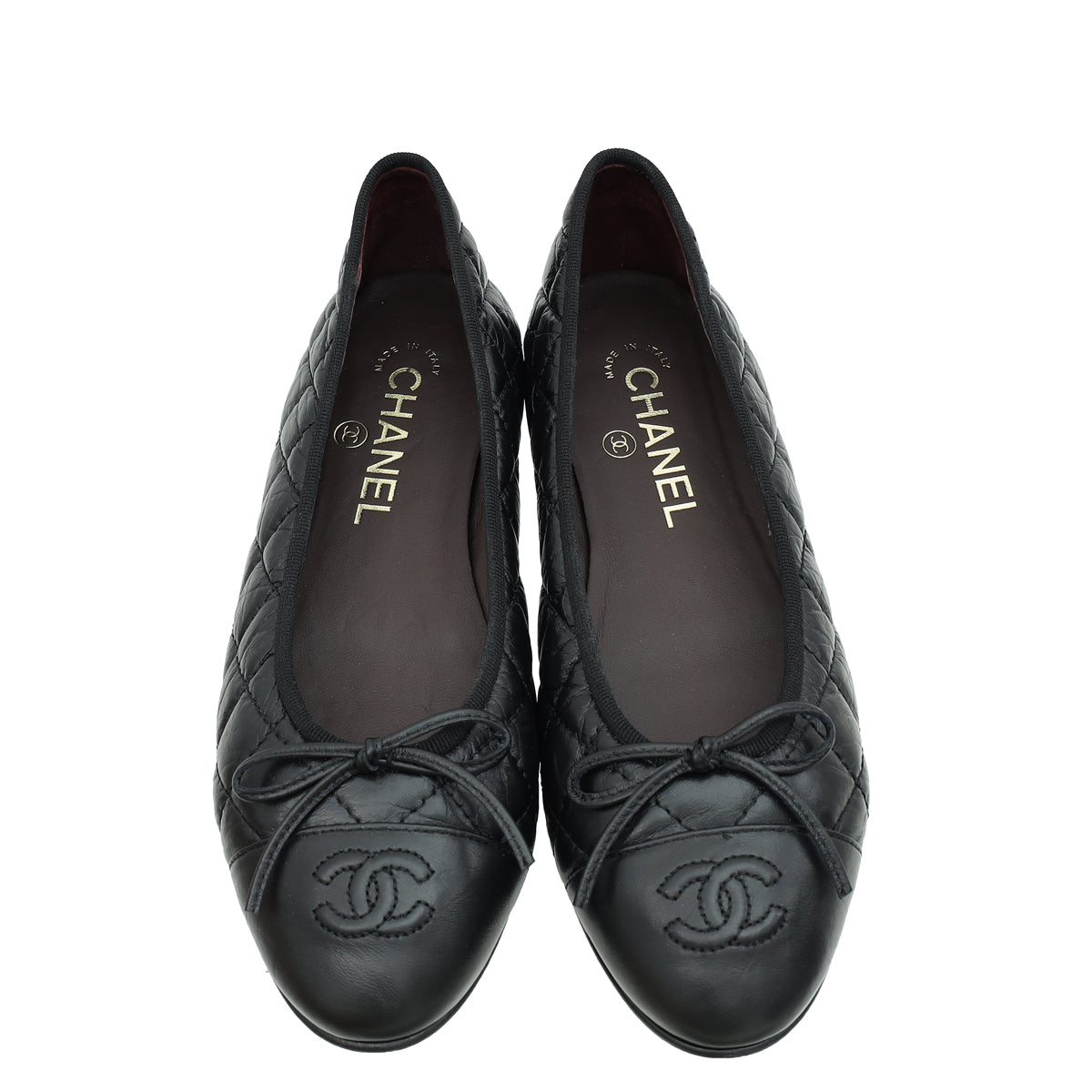 Chanel Black CC Cap Toe Quilted Flat Ballerina 37