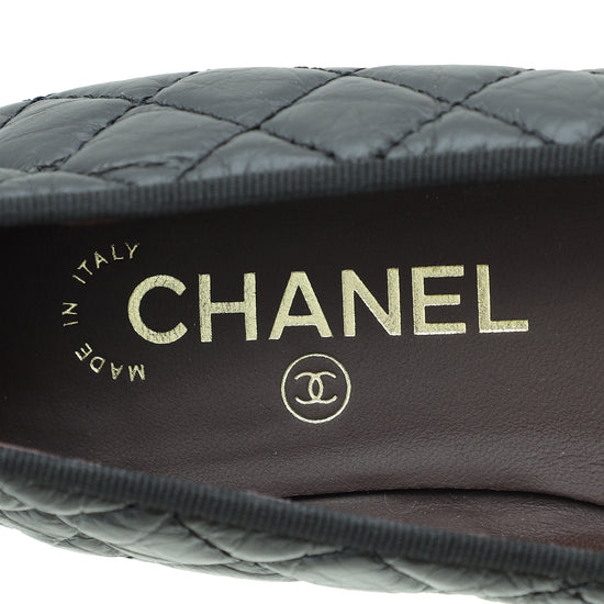 Chanel Black CC Cap Toe Quilted Flat Ballerina 37