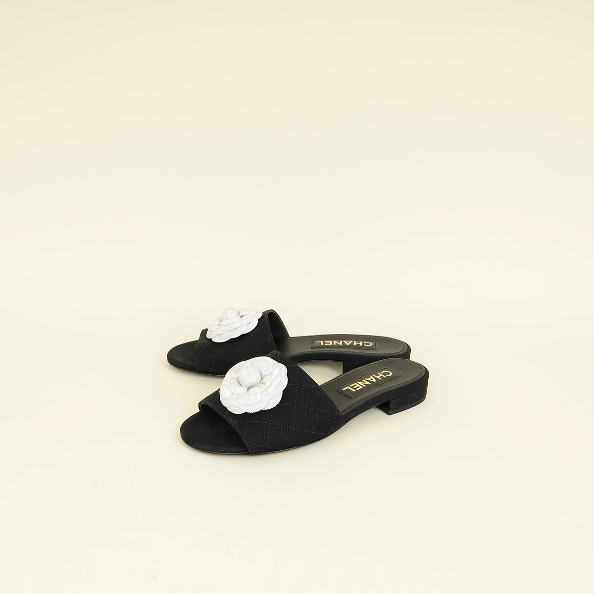 Chanel Bicolor CC Camellia Flower Slide Sandal 37