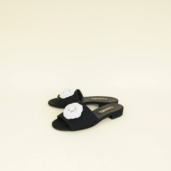 Chanel Bicolor CC Camellia Flower Slide Sandal 37