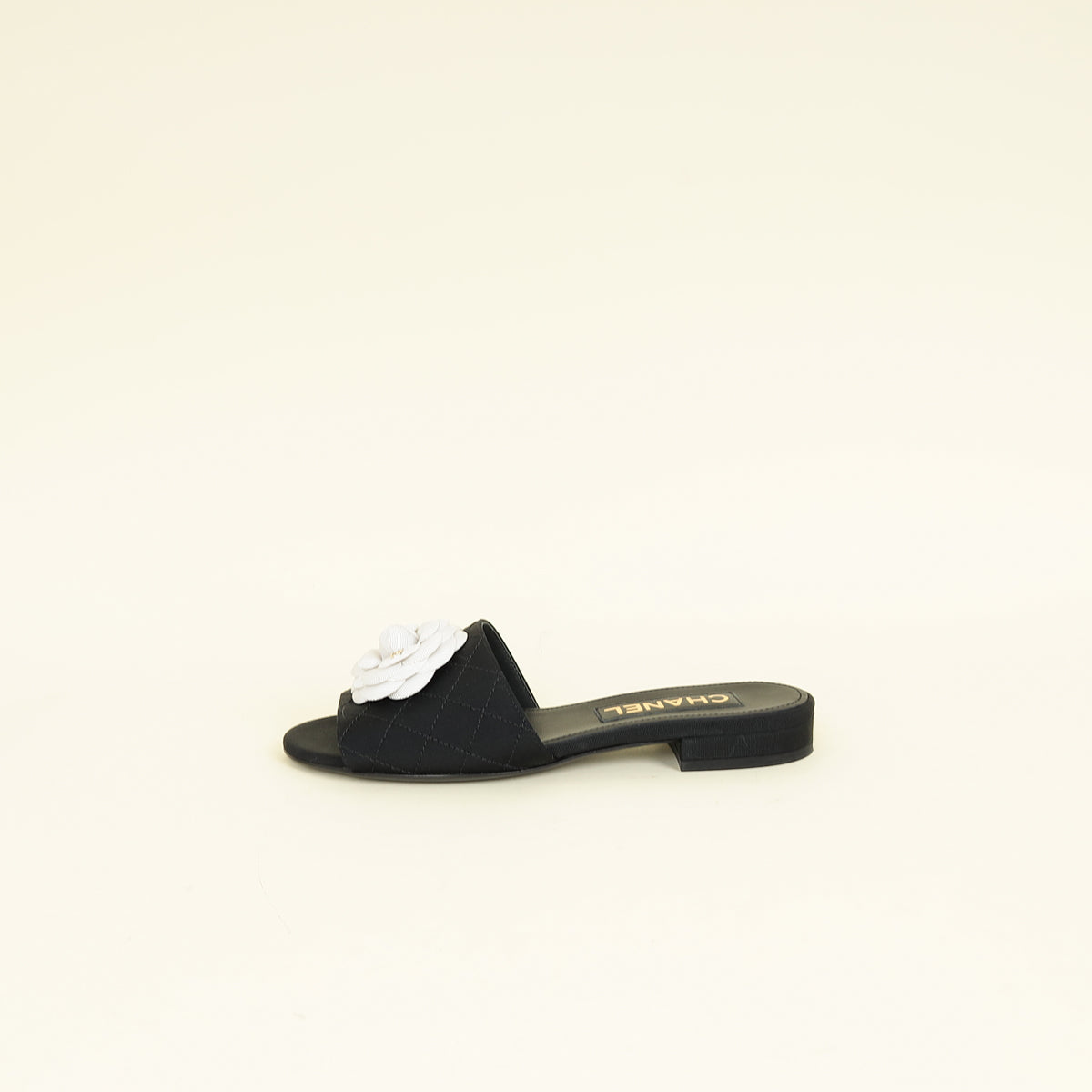 Chanel Bicolor CC Camellia Flower Slide Sandal 37